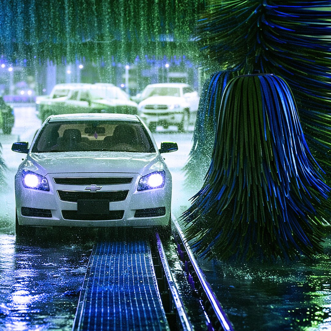 Car moving through the wash tunnel