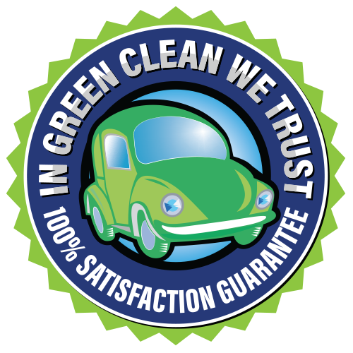 LOGO FOR GREEN CLEAN CARES 100% SATISFACTION GUARANTEE