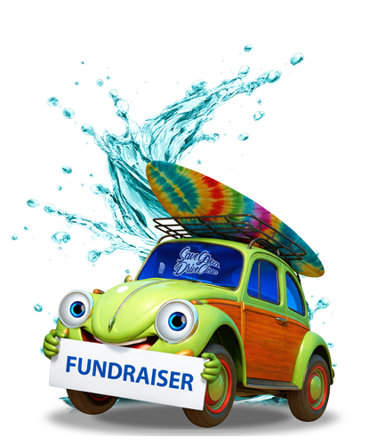 Green Clean Mascot Holding sign that says Fundraiser