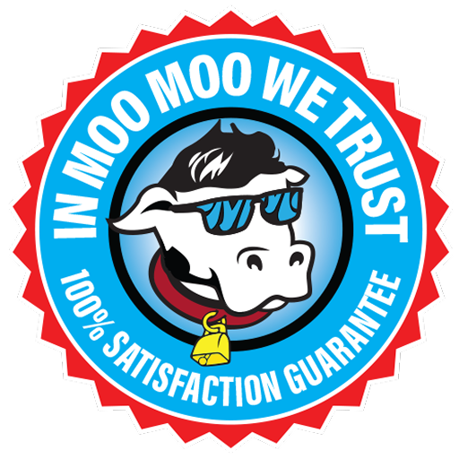 MOO MOO EXPRESS 100% SATISFACTION GUARANTEE LOGO